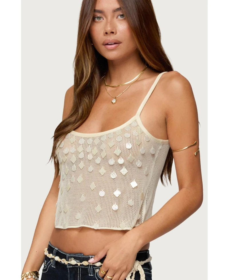 Edikted Women's Onya Iridescent Sheer Knit Top