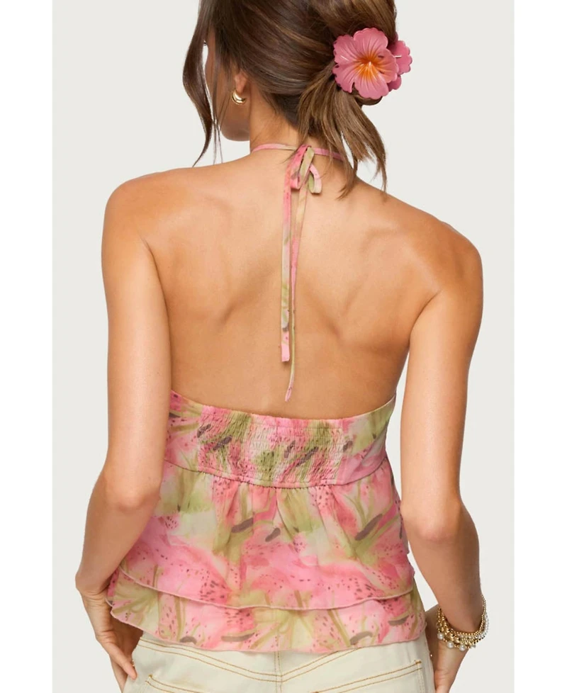 Edikted Women's Dragon Lily Layered Chiffon Halter Top