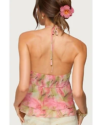 Edikted Women's Dragon Lily Layered Chiffon Halter Top