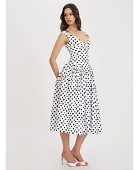 Miss Circle Women's Rahma Polka Dot Drop Waist Midi Cotton Poplin Dress