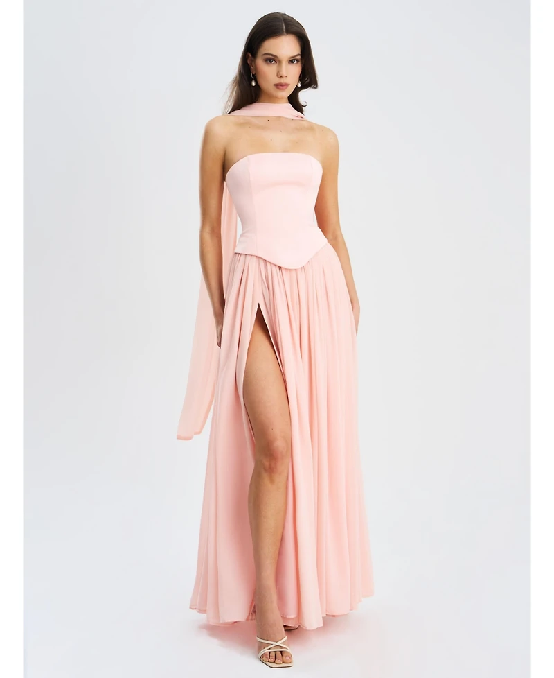 Miss Circle Women's Qianna Baby Pink Peplum Top Drop Waist Chiffon Gown