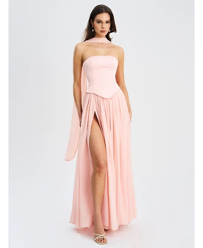 Miss Circle Women's Qianna Baby Pink Peplum Top Drop Waist Chiffon Gown