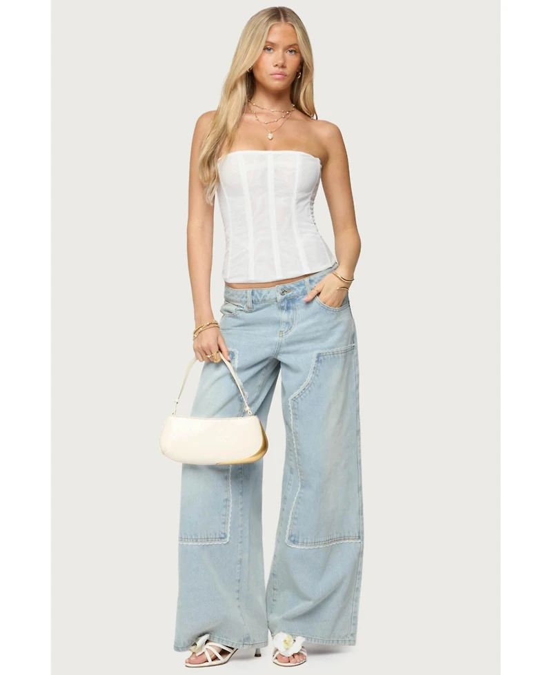 Edikted Womens Teela Lacey Low Rise Carpenter Jeans