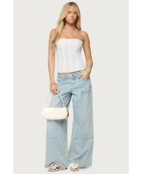 Edikted Womens Teela Lacey Low Rise Carpenter Jeans