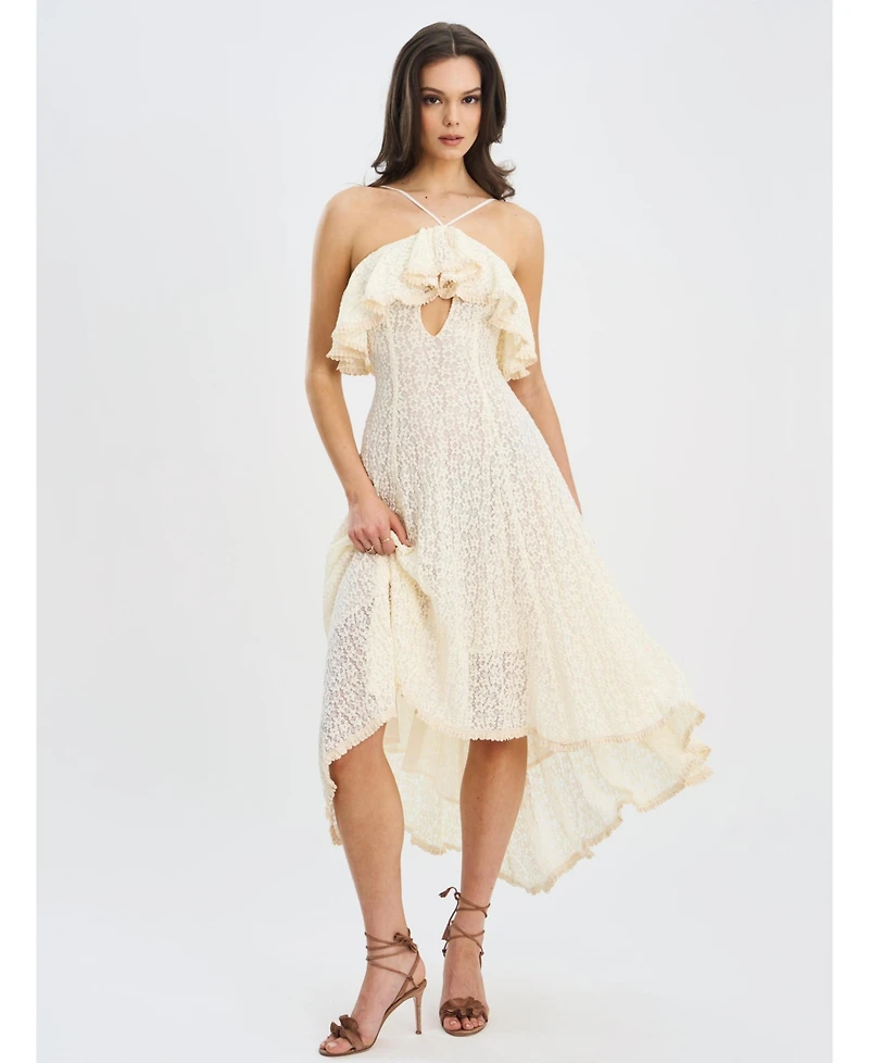 Miss Circle Women's Idra Lace Trim Sleeveless Crochet Midi Trailing Dress