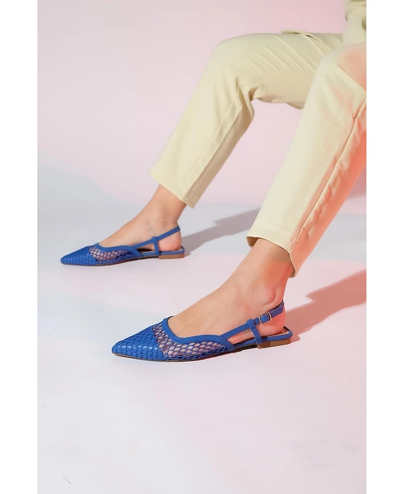 Prologue Shoes Brace Blue Mesh Flat Sandal (Women)