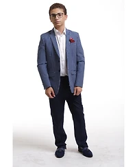Elie Balleh Boys Navy Slim Fit Checked Blazer