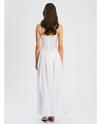 Miss Circle Women's Ucille White Embroidered Chiffon Maxi Dress