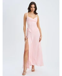 Miss Circle Women's Mallory Baby Pink Stripe Jacquard High Slit Gown