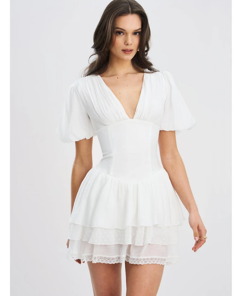 Miss Circle Women's Caitlyn Bubble Sleeve Layered Mini Corset Dress