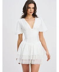 Miss Circle Women's Caitlyn Bubble Sleeve Layered Mini Corset Dress