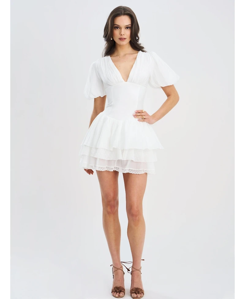 Miss Circle Women's Caitlyn Bubble Sleeve Layered Mini Corset Dress