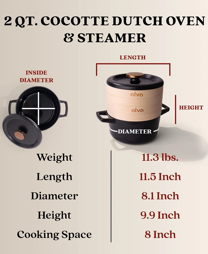 Alva Nori 2.5 Qt Enameled Cast Iron Cocotte Dutch Oven & Steamer Set