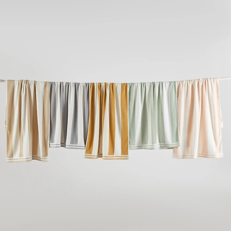 Linery & Co. 100% Cotton Velour Cabana Stripe Beach Towel, 4 Pack - 30" x 60"