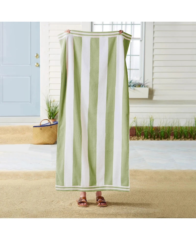 Linery & Co. 100% Cotton Velour Cabana Stripe Beach Towel, 4 Pack - 30" x 60"