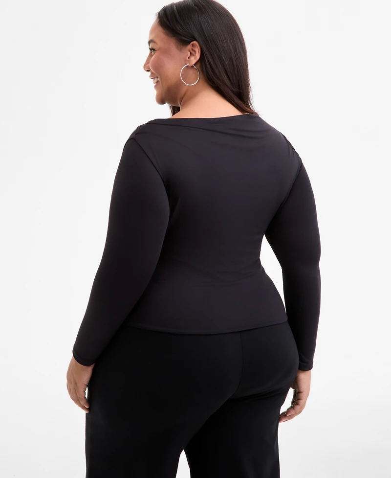Bar Iii Trendy Plus Boat-Neck Asymmetrical Hem Top, Macy's Exclusive