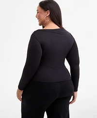Bar Iii Trendy Plus Boat-Neck Asymmetrical Hem Top, Macy's Exclusive
