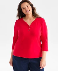 Style & Co Plus 3/4-Sleeve Cotton Henley Top