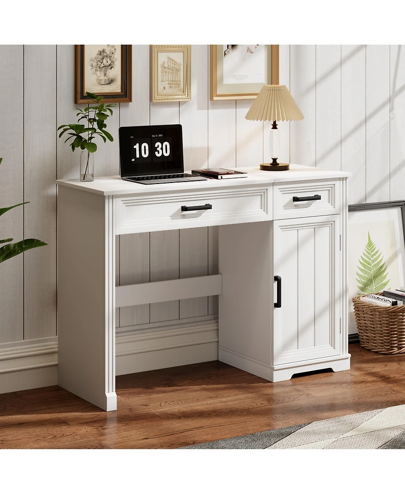 Vlsrka Vanity desk with mirror and storage drawers.