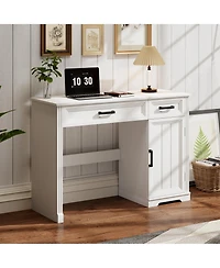Vlsrka Vanity desk with mirror and storage drawers.
