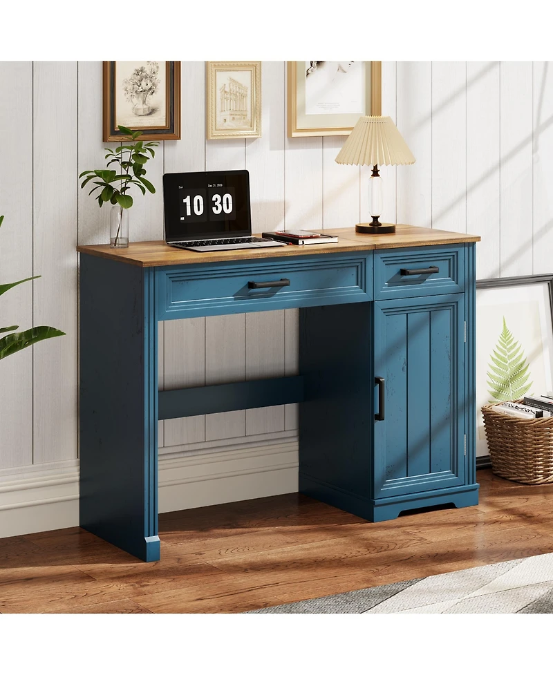 Vlsrka Vanity desk with mirror and storage drawers.