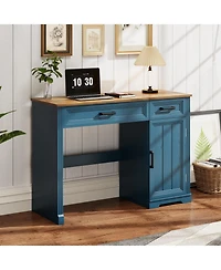 Vlsrka Vanity desk with mirror and storage drawers.