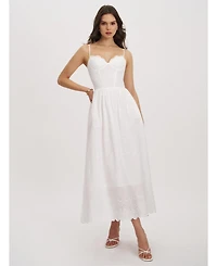 Miss Circle Women's Oberon White Cotton Eyelet Lace-Up Back Maxi Dress