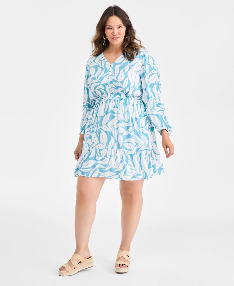 Style & Co Plus Bubble-Sleeve Fit Flare Dress, Macy's Exclusive
