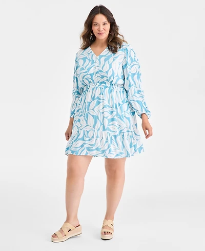 Style & Co Plus Bubble-Sleeve Fit Flare Dress, Macy's Exclusive
