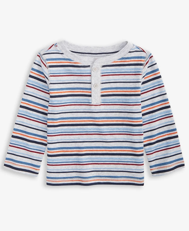 First Impressions Baby Boys Long-Sleeve Striped Henley T-Shirt, Exclusively at Macy's