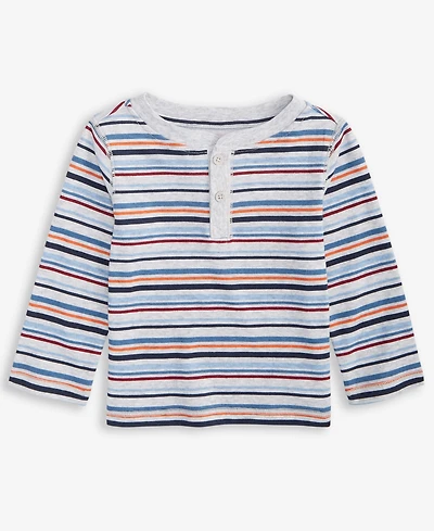 First Impressions Baby Boys Long-Sleeve Striped Henley T-Shirt, Exclusively at Macy's