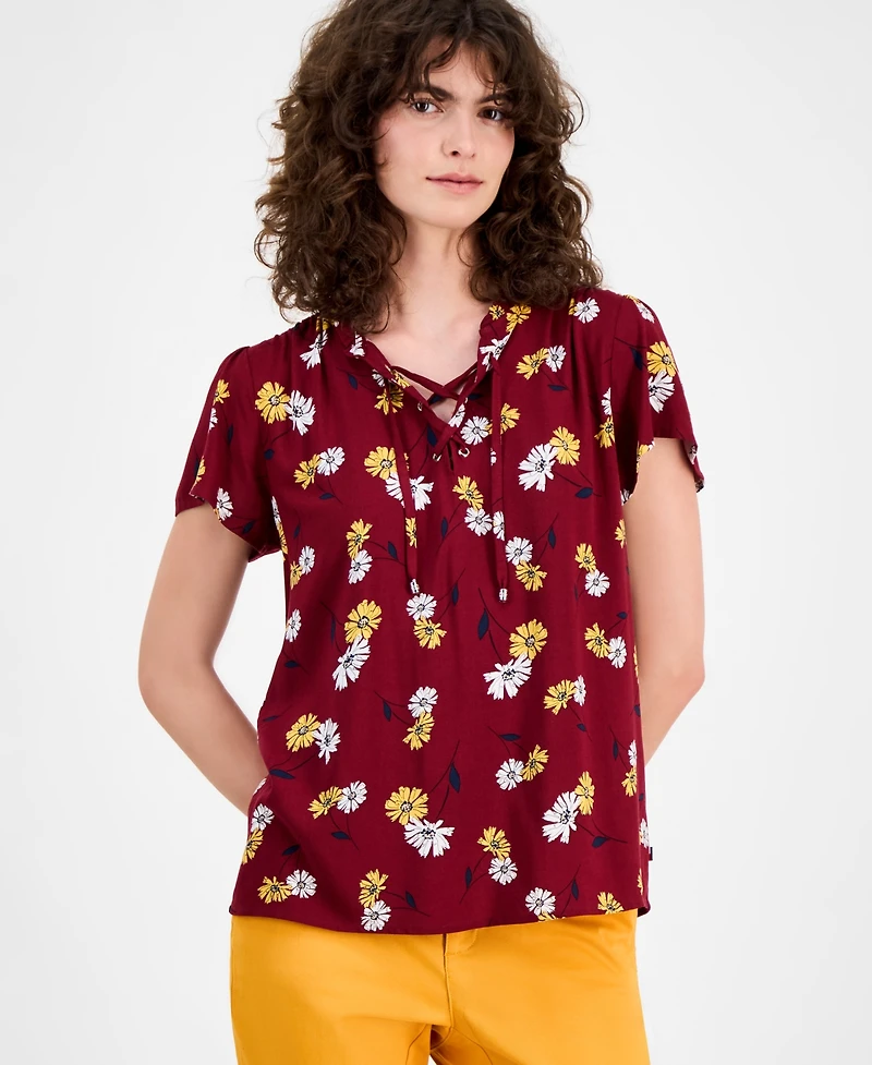 Tommy Hilfiger Women's Daisy Lace-Up Ruffled Blouse