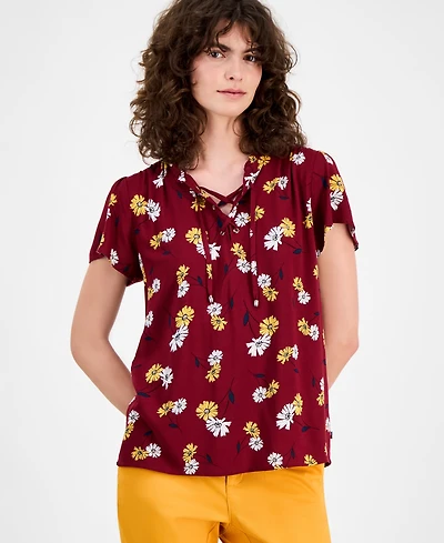 Tommy Hilfiger Women's Daisy Lace-Up Ruffled Blouse