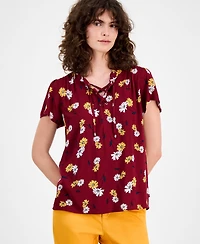 Tommy Hilfiger Women's Daisy Lace-Up Ruffled Blouse