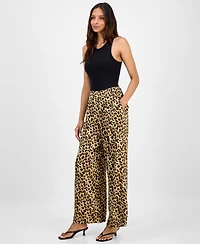 Bar Iii Women's Leopard-Print Pull-On Wide-Leg Pants, Macy's Exclusive