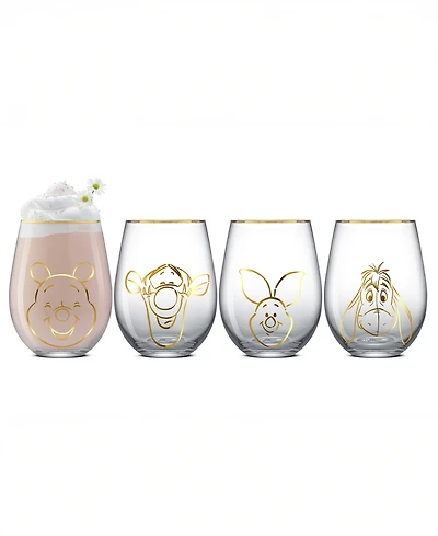JoyJolt Pooh Spirits Hero Faces Stemless Drinking Glasses, Set of 4
