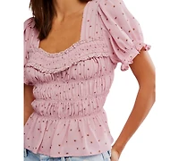 Free People Women's Adore You Printed Puff-Sleeve Blouse