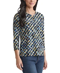 Jones New York Petite Printed Keyhole Top