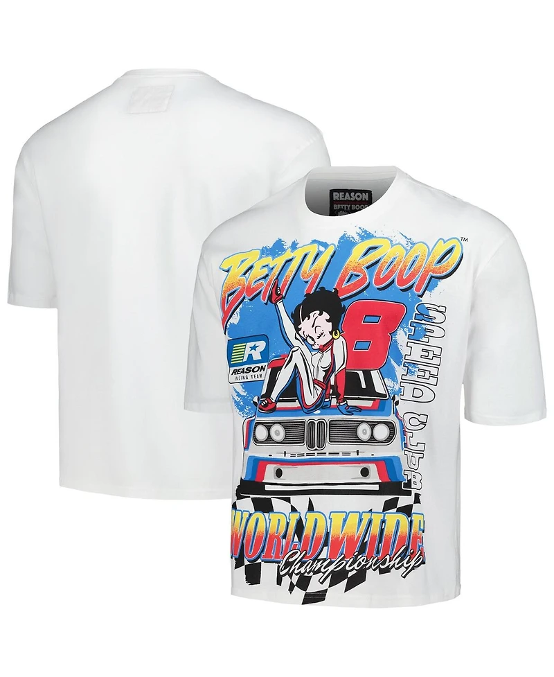 Reason Men's and Women's White Betty Boop Racing Graphic Box T-Shirt