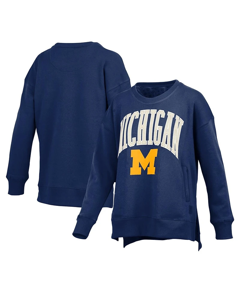 Pressbox Women's Navy Michigan Wolverines Pocketed Arch Pullover Sweatshirt