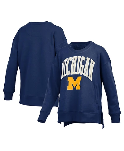 Pressbox Women's Navy Michigan Wolverines Pocketed Arch Pullover Sweatshirt