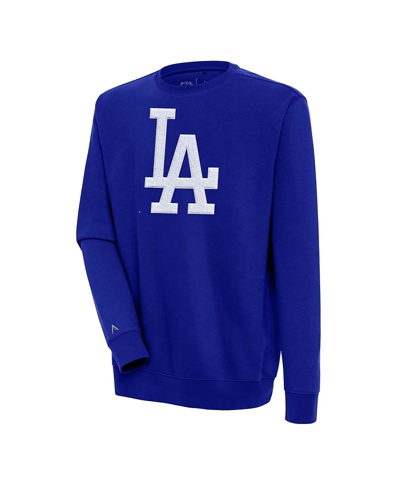 Antigua Men's Royal Los Angeles Dodgers Victory Crewneck Chenille Pullover Sweatshirt