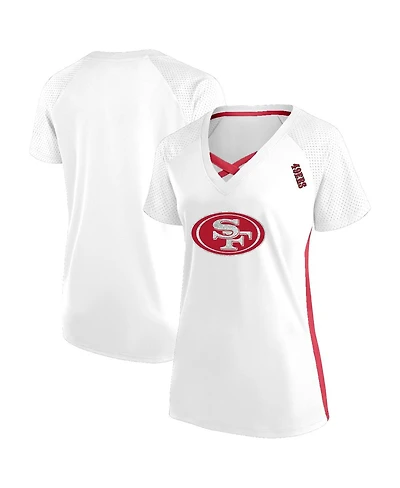 Fanatics Women's White San Francisco 49ers Plus Glitter Lace-Up V- Neck T-Shirt