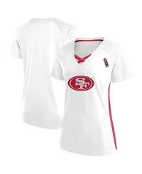Fanatics Women's White San Francisco 49ers Plus Glitter Lace-Up V- Neck T-Shirt