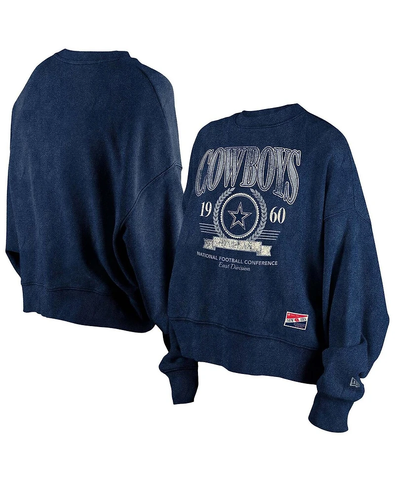 New Era Women's Navy Dallas Cowboys Throwback Distressed Boxy Pullover Sweatshirt