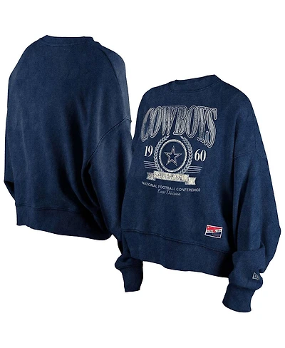 New Era Women's Navy Dallas Cowboys Throwback Distressed Boxy Pullover Sweatshirt