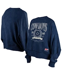 New Era Women's Navy Dallas Cowboys Throwback Distressed Boxy Pullover Sweatshirt