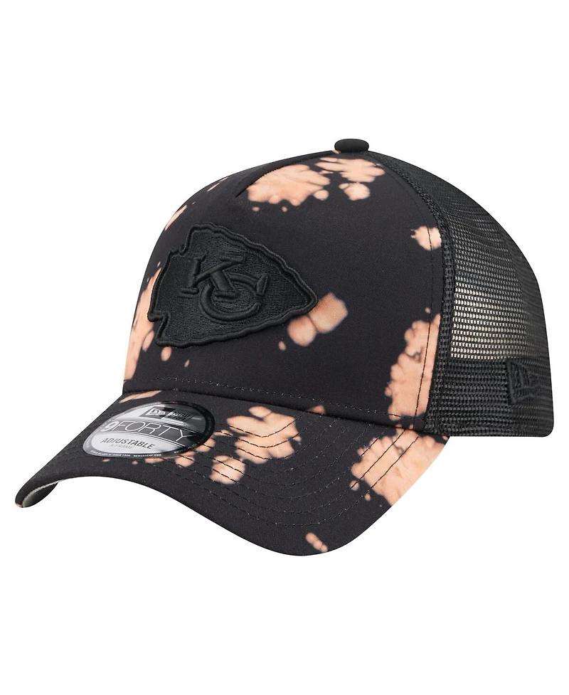 New Era Men's Black Kansas City Chiefs Bleached 9FORTY A-Frame Adjustable Hat