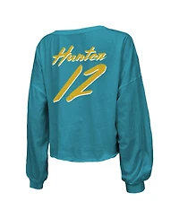 Majestic Women's Travis Hunter Teal Jacksonville Jaguars 2025 Nfl Draft First Round Pick Off-Shoulder Script Name Number V-Neck T-Shirt