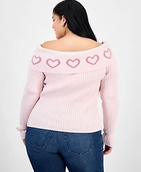 Madden Girl Trendy Plus Heart Off-The-Shoulder Sweater